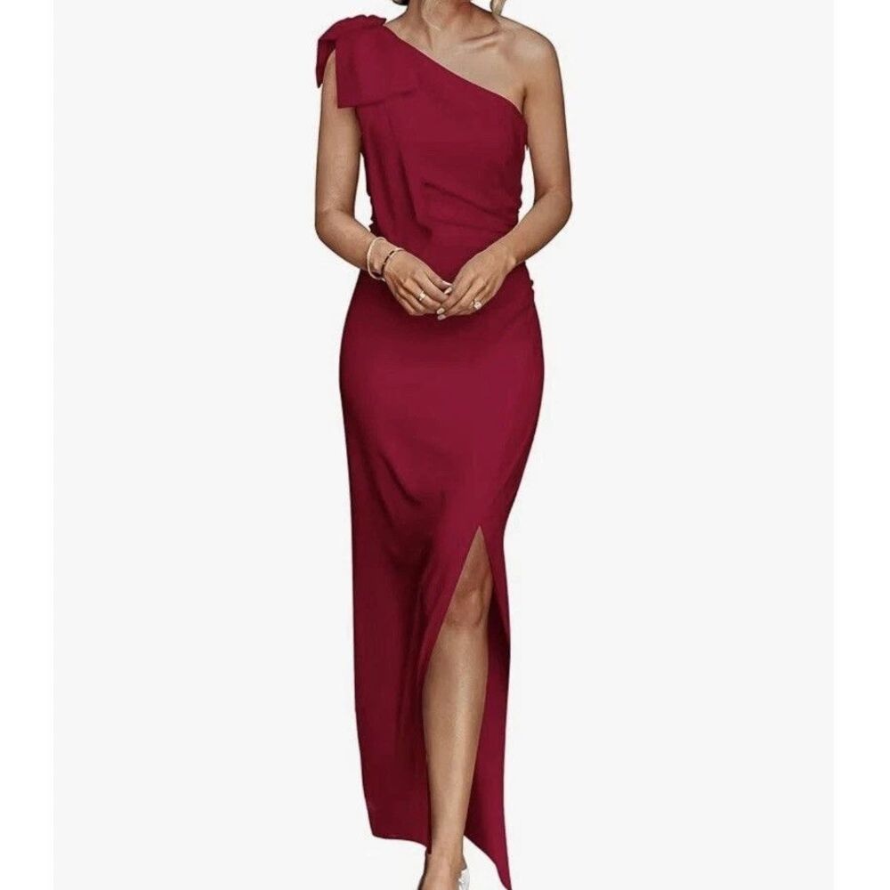 PrettyGarden Women's Size M Red One Shoulder Ruched Maxi Cocktail Dress